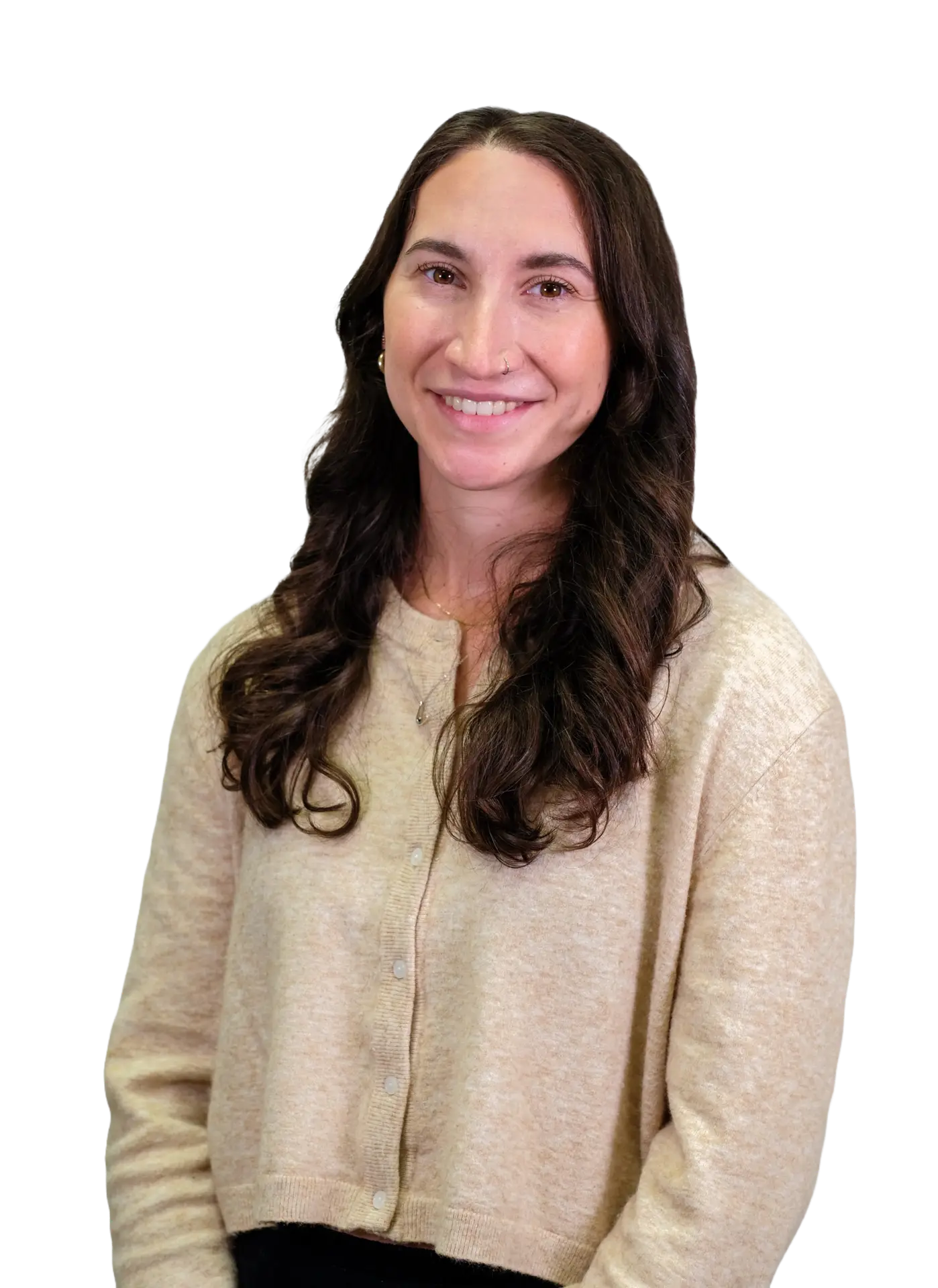 Headshot of Bianca. She is smiling and wearing a beige sweater. She has born hair.