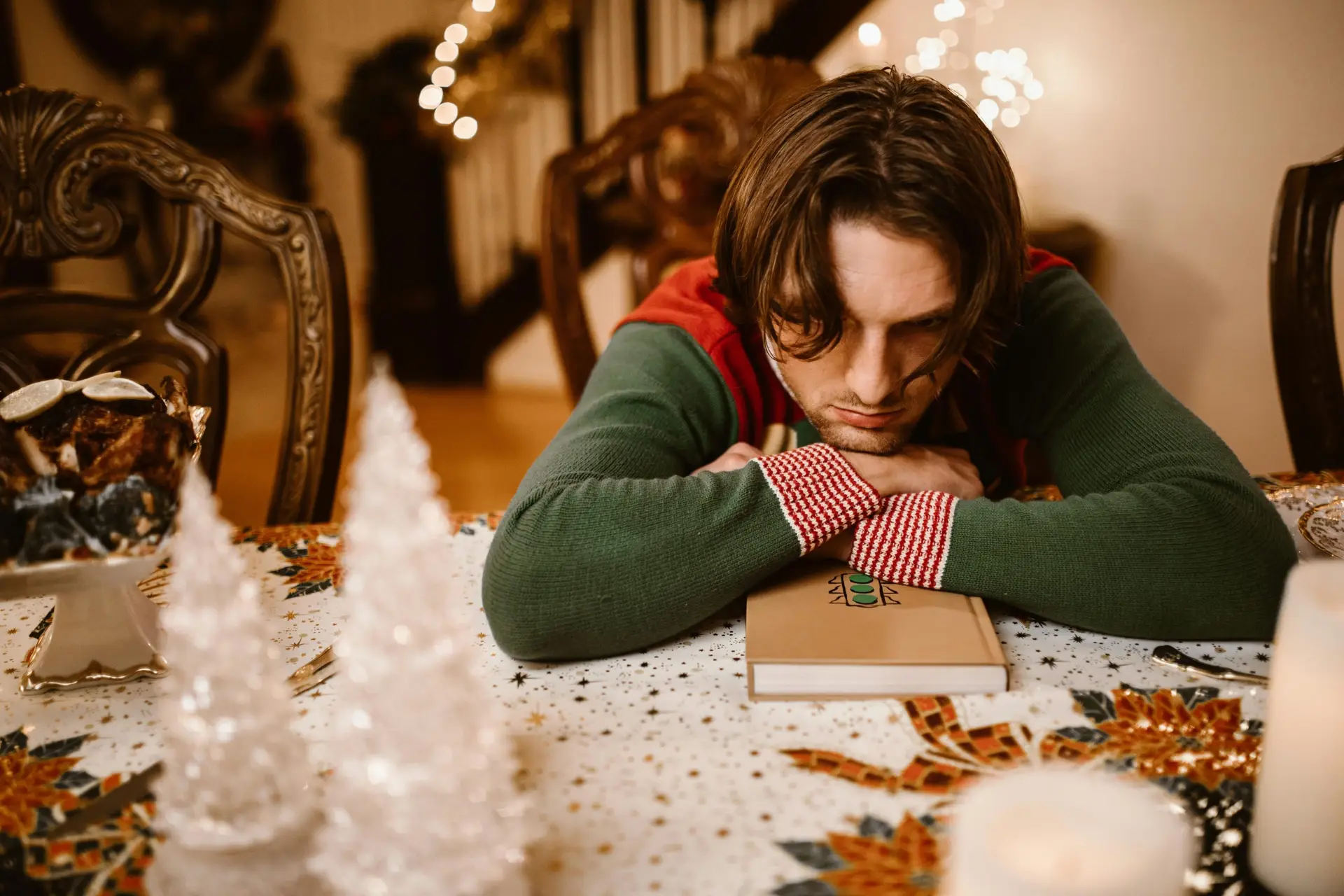 man spending the holiday season by himself